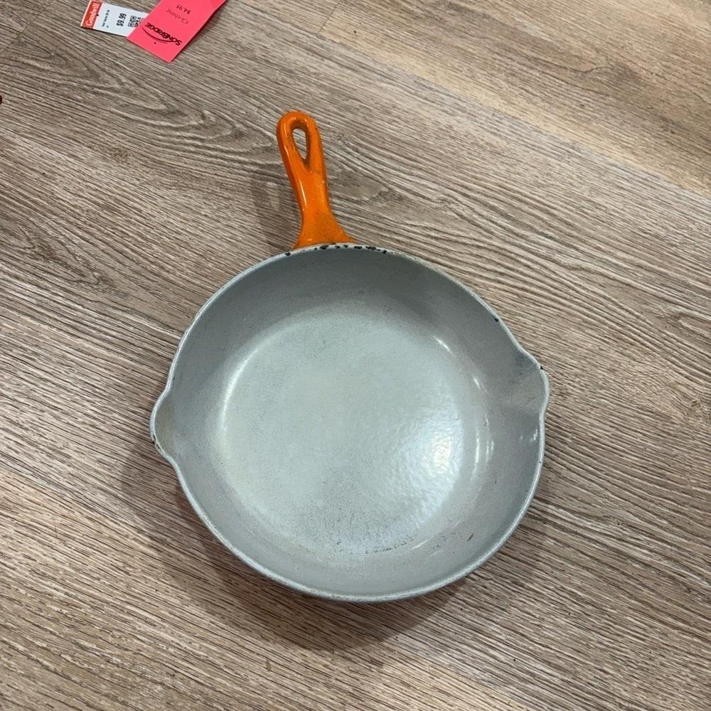 Vintage Descoware Cast Iron Skillet Orange Cream Enamel Belgium ~9" Mid Century - Picture 6 of 11